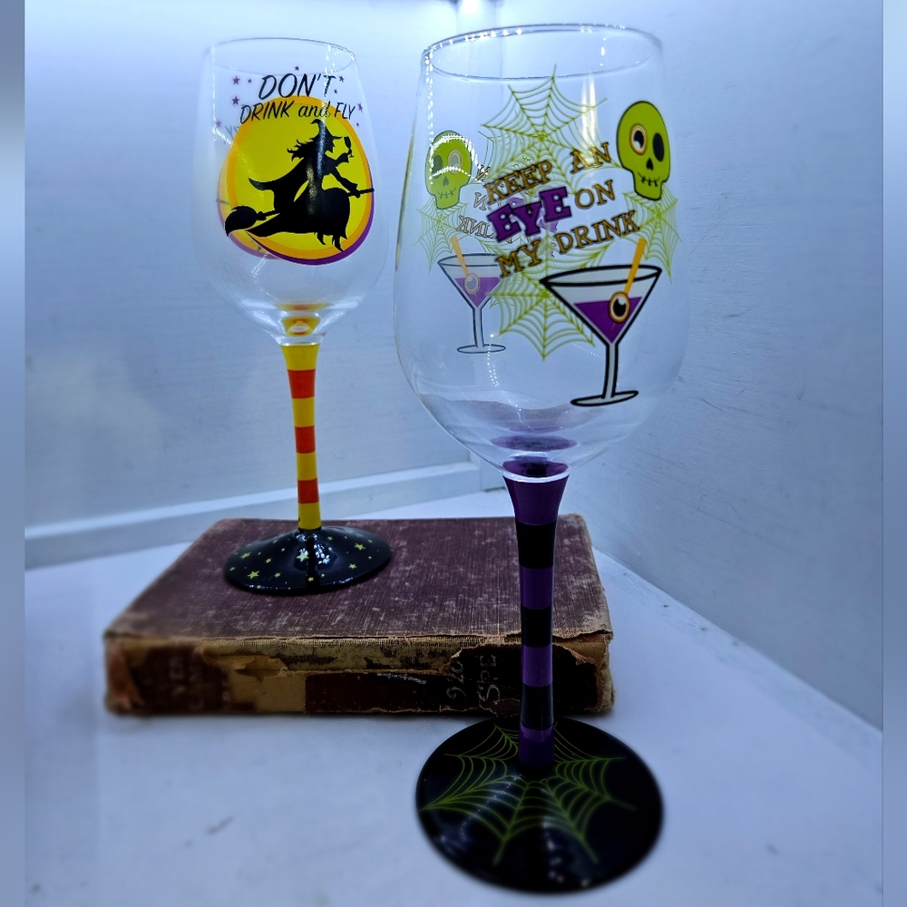Pair of hand-painted Halloween Wine Glasses